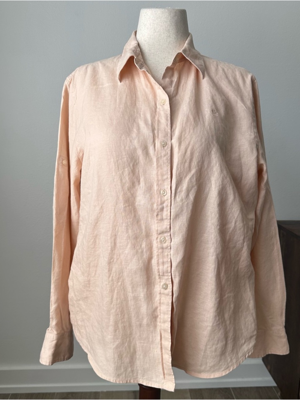 Lauren Ralph Lauren Pale Peach Button-Down Linen Shirt